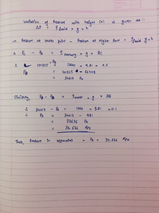 variation of pressure with height Ch is given as: ДР 7 8 }шid 7 ях, 1.4. Pressure at lower point - Pressure at Higher Pant =