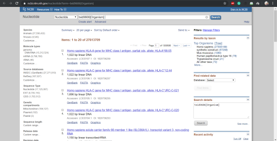 + → C o ncbi.nlm.nih.gov/nucleotide?term=txid9606[Organism] 3 NCBI Resources How To Sign in to NCBI Nucleotide Nucleotide Sea