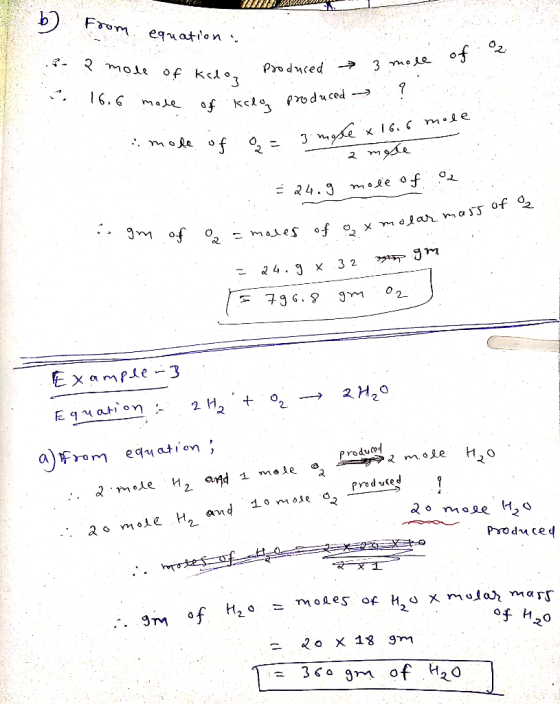 Frপ equation. Rmole of kslo3 . Prodnced 3 moe 0f 16.6 moLe kc Po duced X E 24.3 Jmof02 - m oes of 2 x molar mass of 2 3 2 796