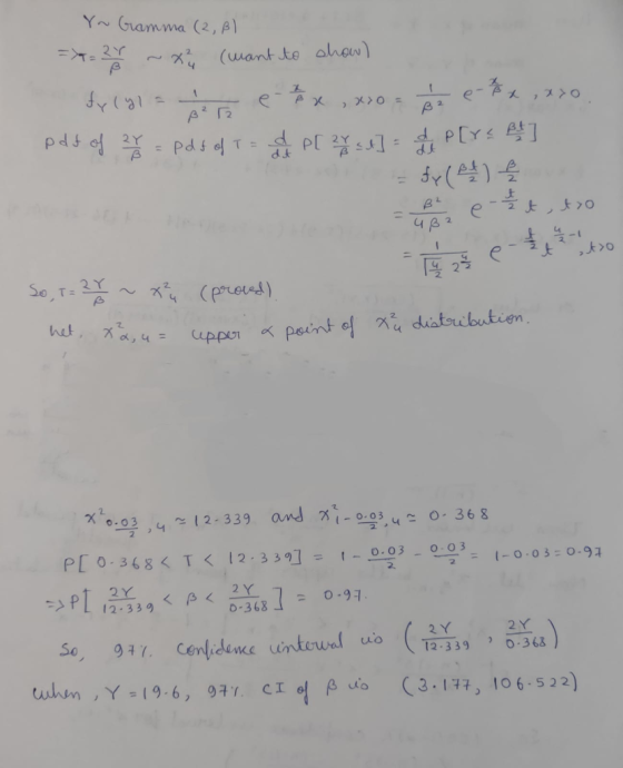 Yn Gamma (2, B1 => ~X3 (want to show) tylyl e + 3x , xx0 = ² e- x ,xx0. pet of 288 = pdf of T = d p[ 2r st] = & P[reet] - fy