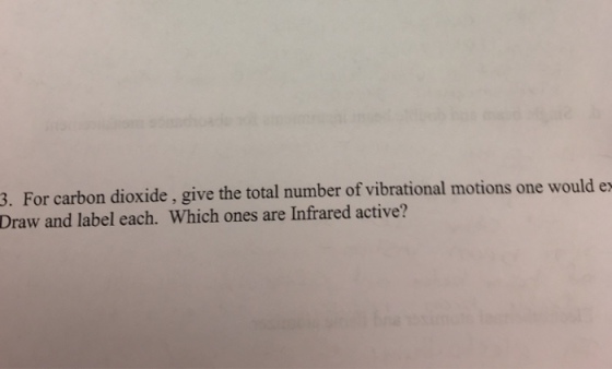 3. For carbon dioxide, give total number of vibrational motions one would en and label each. Which the are Infrared active? ones