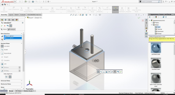 BS SOLIDWORKS Assem1 * > Search Commands 8 Insert Components Mate Linear Component Pattern Exploded View Instant3D f Move Com