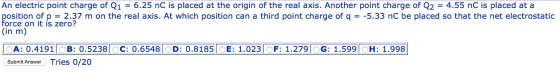 Image for An electric point charge of Q1 = 6.25 nC is placed at the origin of the real axis. Another point charge of Q2