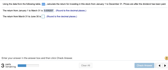 Using the data from the following table, EEB, calculate the return for investing in this stock from January 1 to December 31.