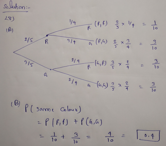 Mo As R It () 를 - 음 |외 (42) 음 | 214 s (46) 블록 - 음 (B) P ( same colour) = P [R,AD +9 (46) - 금 + 2 = 1 = | o.4]