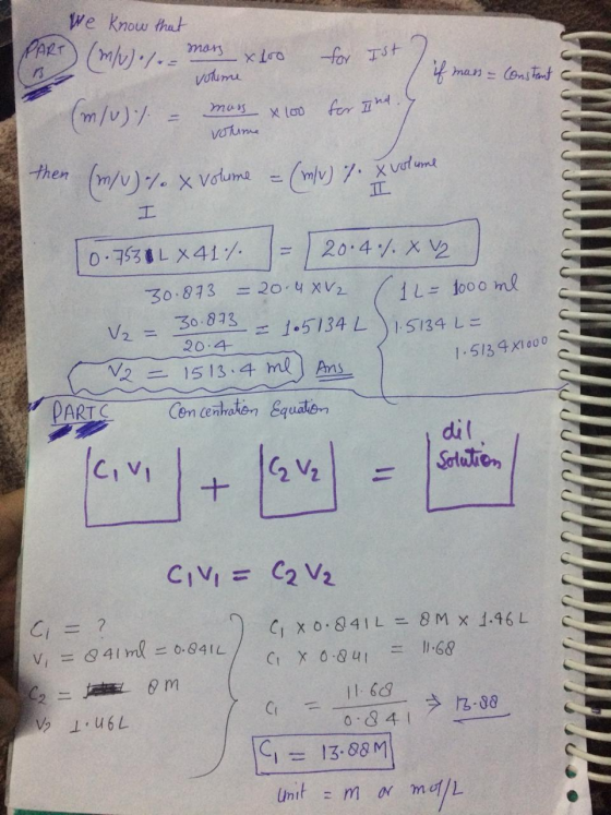 We know that PART (m/v)... mors x 100 for Ist ich mass- volume - Constant (m/v)) – mors x 100 for Ind. votime then (m/w) %o x