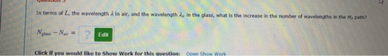 In terms of the wavelength in air, and the wavelength in the glass, what is the increase in the number of wavelengths in the