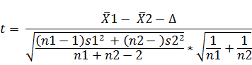 t = 21 - 22-A (n1 - 1)s12 + (n2-)s22 nl + n2 - 2 1 n1 1 n2 +