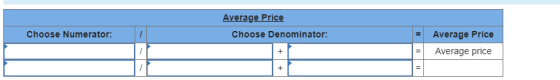 Average Price Choose Denominator: Choose Numerator: Average Price Average price