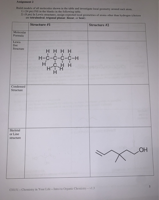 Assignment 2 Build models of all molecules shown in the table and investigate local geometry around each atom. 1) (24 pts) Fi