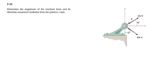 2 33. Determine the magnitude of the resultant force and its 400 N 30P 45 800 N