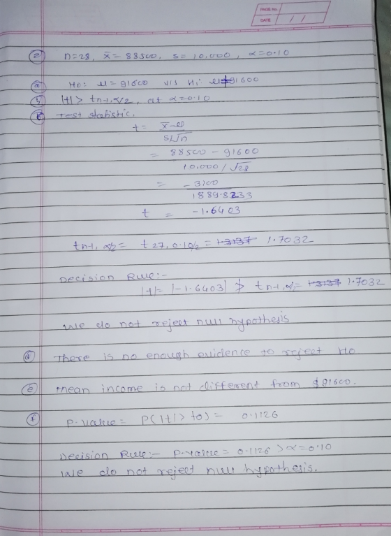 PAGE Na DATE 89-8233 .64 03 Decision Rule:- -640 91660 nean income is not lifferendfoom