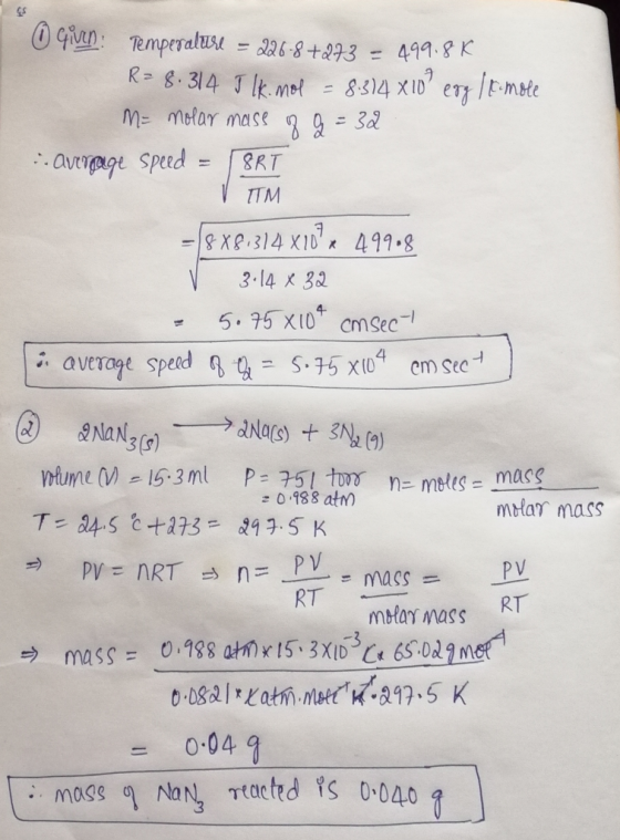 04fTemperalus = 2268+F3 = 491.8K R 8.314 Jlk.met 8-314 XID M Melar mase =3dl JEmate .avergage Speed SRT TTM &Xe.314 X10 4 99.