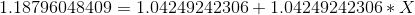 1.18796048409= 1.04249242306+1.04249242306*X