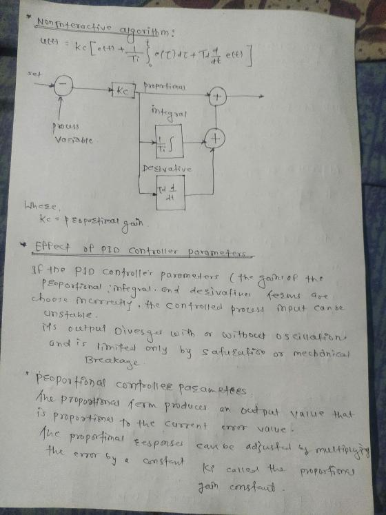 Non interactive algorithm: celt ) - kc [ets + - - Cart Time е (0) 1 set - Kc proportimal integral process Variable . + S Deri