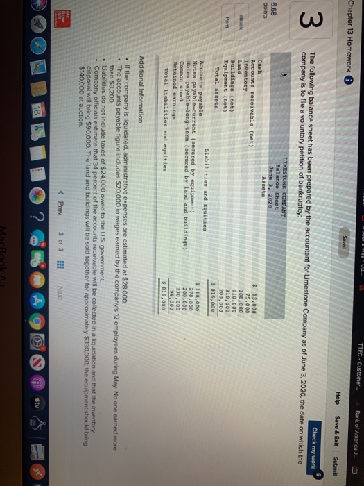 III W... TTEC - Customer.. Bank of America J. Chapter 13 Homework Saved Help Save & Exit Submit 3 Check my work The following