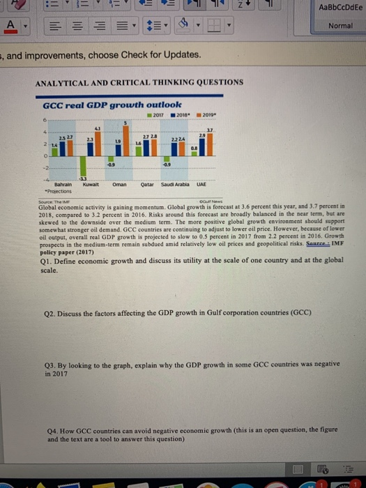 11 IT N AaBbCcDdEe A Normal s, and improvements, choose Check for Updates. ANALYTICAL AND CRITICAL THINKING QUESTIONS GCC rea