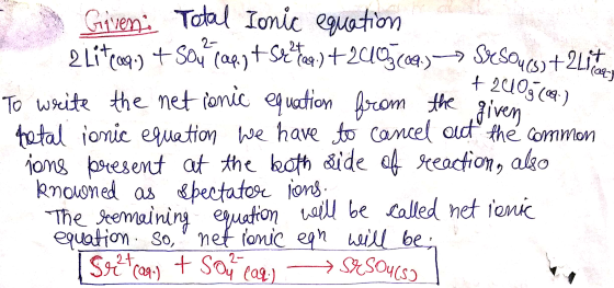 (091) +241051009) Given: Total Ionic equation 2 Liteana.) + sou cap.ytse{*q.)+24107.09.) -> Sesours)+2Lite To write the net i