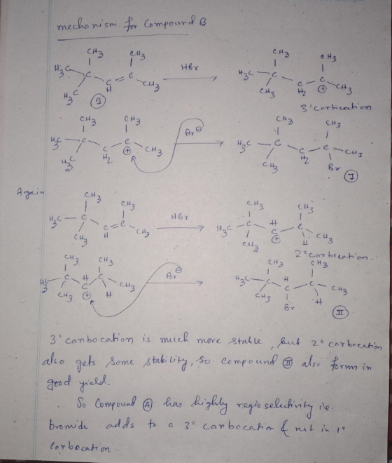 mechanism for Compound B CH3 CH3 CH3 е на H₂ C Hor C — С. 7 9 cta C- CH3 c CH3 3 H2 3 Carbocation CH3 CH3 CH3 CH3 1 C •CH3 e