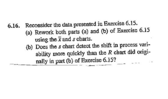 6.16. Reconsider the data presented in Exercise 6.15. (a) Rework both parts (a) and (b) of Exercise 6.15 using the i and s ch