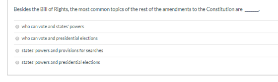 Besides the Bill of Rights, the most common topics of the rest of the amendments to the Constitution are who can vote and sta