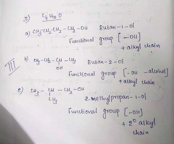 OH 3) Choo a) CH3-CIG-CH, - Uy - OH Butan – 1 – 01 Funcion al group [-04] Longs + alkyl chain Clip - Ulz - CH - Utz Butan-2-o
