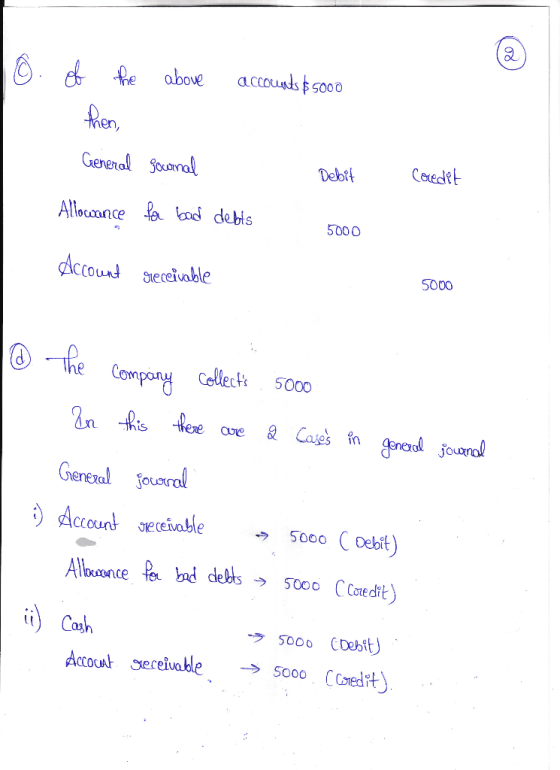 1o. of the above accounts $5000 then, General Journal Debit Coredit Allowance for bad debts 5000 Account receivable 5000 5000