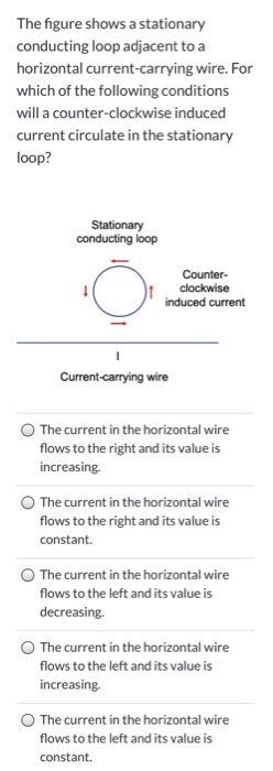 The figure shows a stationary conducting loop adjacent to a horizontal current-carrying wire. For which of the following cond