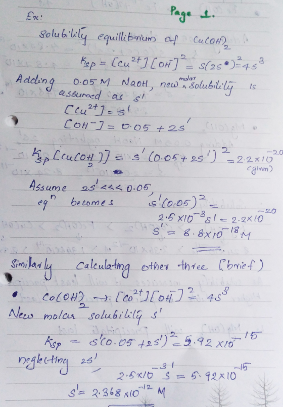 It Page I. £n: Solubilily equillibrium of CaCOHA 2. Kep = [cu?+] [O-]>= $(25)3453 Adding 0.05 M Naot, newn solubility is assu