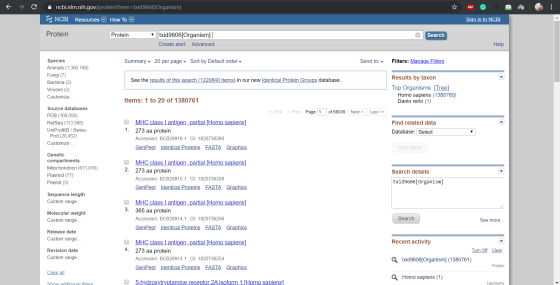 c n cbi.nlm.nih.gov/protein?term=txid9606[Organism] 3 NCBI Resources How To Sign in to NCBI Protein Protein txid9606[Organism