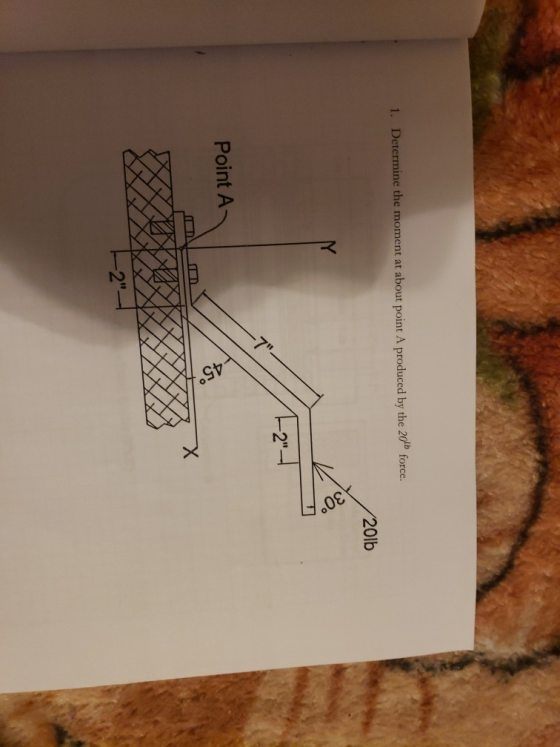 1. Determine the moment at about point A produced by the 20 force. 20lb Point A 2