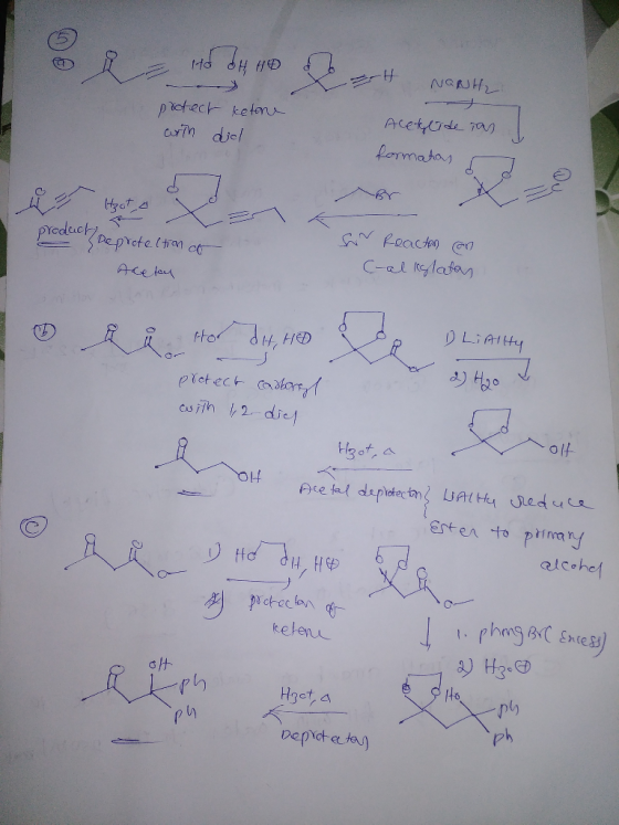 HD do 7 H NONH₂ protect ketone carth diel Acetelide formahan as I d ] W 13ota > products a E Deprotection of Adebay t SN Reac