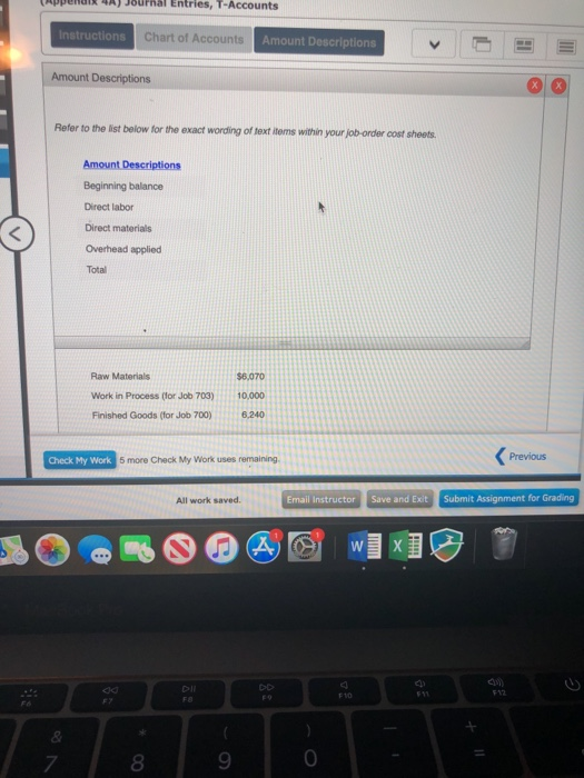 (Appuu A) Journal Entries, T-Accounts Instructions Chart of Accounts Amount Descriptions Amount Descriptions Refer to the lis
