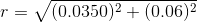 r = V/(0.0350)2 (0.06)2