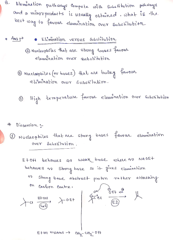 - Q. Elemination pathways Compete with substitution pathways and a minor products is usually obtained, what is the best way t