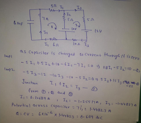 sr Il I3 Iz 7 sr 52 bur D 12v nin I br lost Iz as capacitor is charged so current through it is zero loop! -51, +5 Izt 10-61,