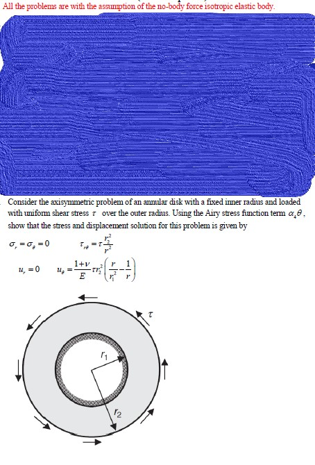 All the problems are with the assumption of the no-body force isotropic elastic body. Consider the axisymmetric problem of an