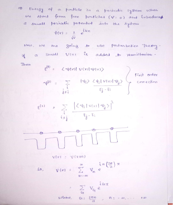 when introduced Energy of a particle in a periodic system we start from free particles ( w o ) and a small periodic potential