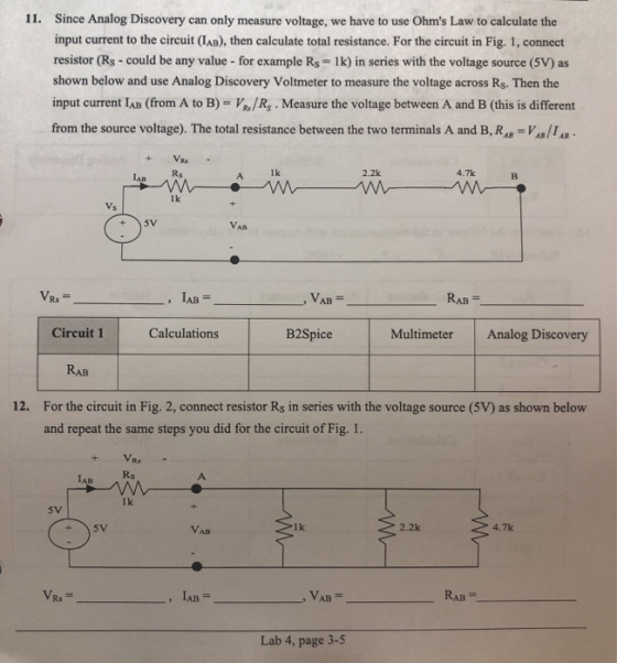 11. Since Analog Discovery can only measure voltage, we have to use Ohms Law to calculate the input current to the circuit (