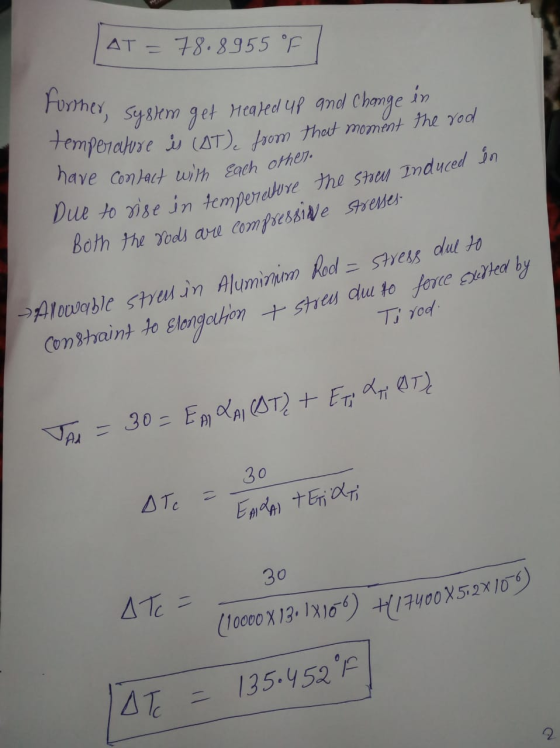 AT = 78.8955 °F) Further, system ner, System get heated up and Change in emperature is (AT) from that moment the rod have con