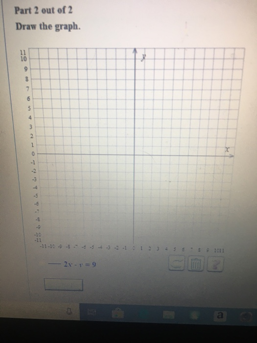 Part 2 out of 2 Draw the graph. -11-10 -2 -3 -4-3-2-1 T 345 5 111 - 2x-1=9
