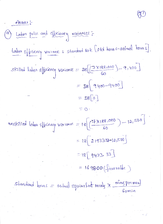 Answers @ Labor Pric and elbicienny wenignces Labor efficiency wariane : Standard Rok (std how s-actual how s] GO skilled lab