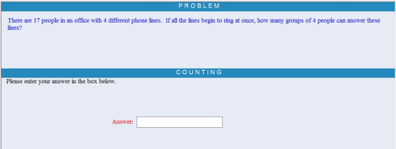 Image for PROBLEM1 There are 17 people in an office with 4 different phone lines. If all the lines begin to ring at once