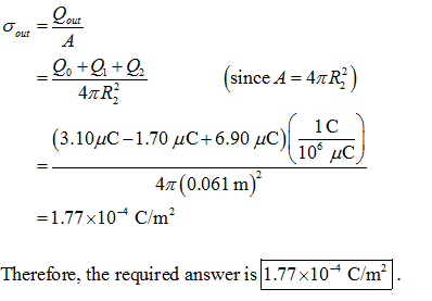 Lour owt (since A- 4TR 1C (3.10pC-1.70 pC 6.90 4(0.061 m) -1.77x10+ C/m 1.77x10 C/m2 Therefore, the required answer 1s ml.