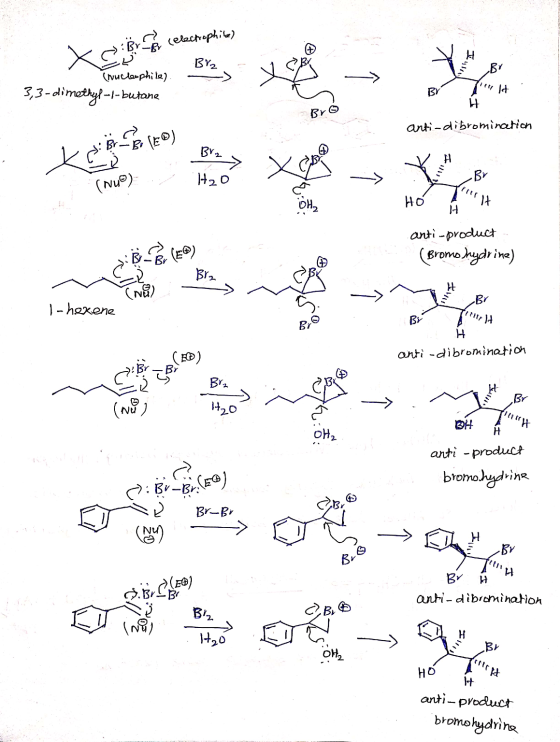 Brr (electrophile) BY2 S BY (nuclerphite). 3,3-dimethyl-l- butane BY THA : H Bro anti-dibromination Brz Kes on the roß-Br(e)