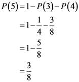 P(5) 1-P(3)-P(4)
1 3
=1-
4 8
=1-
8
