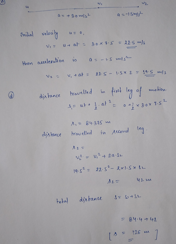 u a = +3.0 m/s2 a = -1.5m/sh initial velocity u= 0 u= us at = 3.0x 7.5 = 22.5 m/s is then acceleration a = – 1.5 mlr V2 = vt