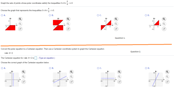 Graph the sets of points whose polar coordinates satisfy the inequalities 05057,120. Choose the graph that represents the ine
