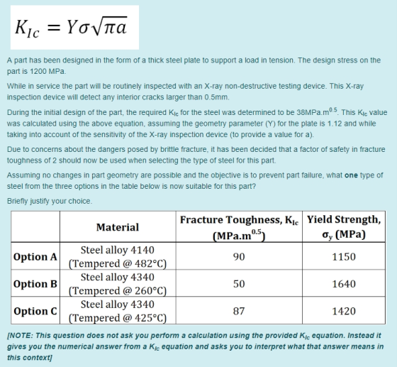 Kıc = Yovta A part has been designed in the form of a thick steel plate to support a load in tension. The design stress on th