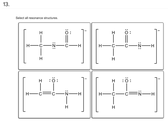 Select all resonance structures. H ö: 7-1 Hö: — H :6: H :6: I-